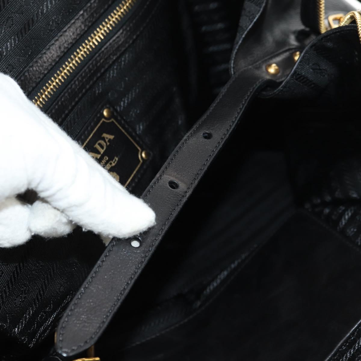 PRADA Tote Bag Leather 2way Black Gold Silver Auth 181906SM