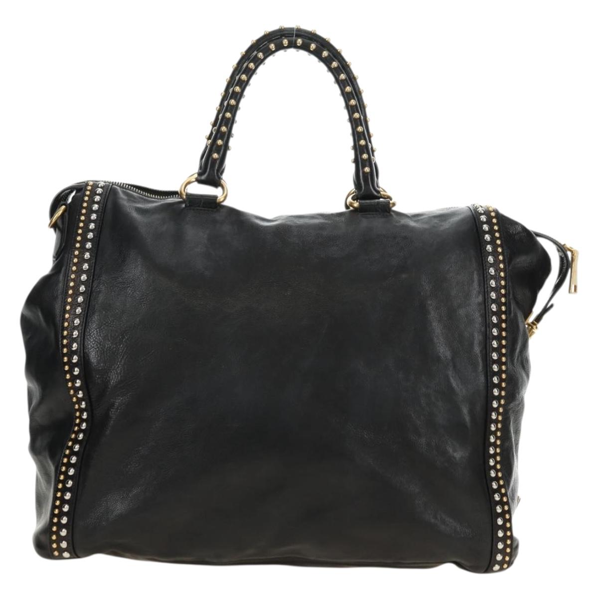 PRADA Tote Bag Leather 2way Black Gold Silver Auth 181906SM