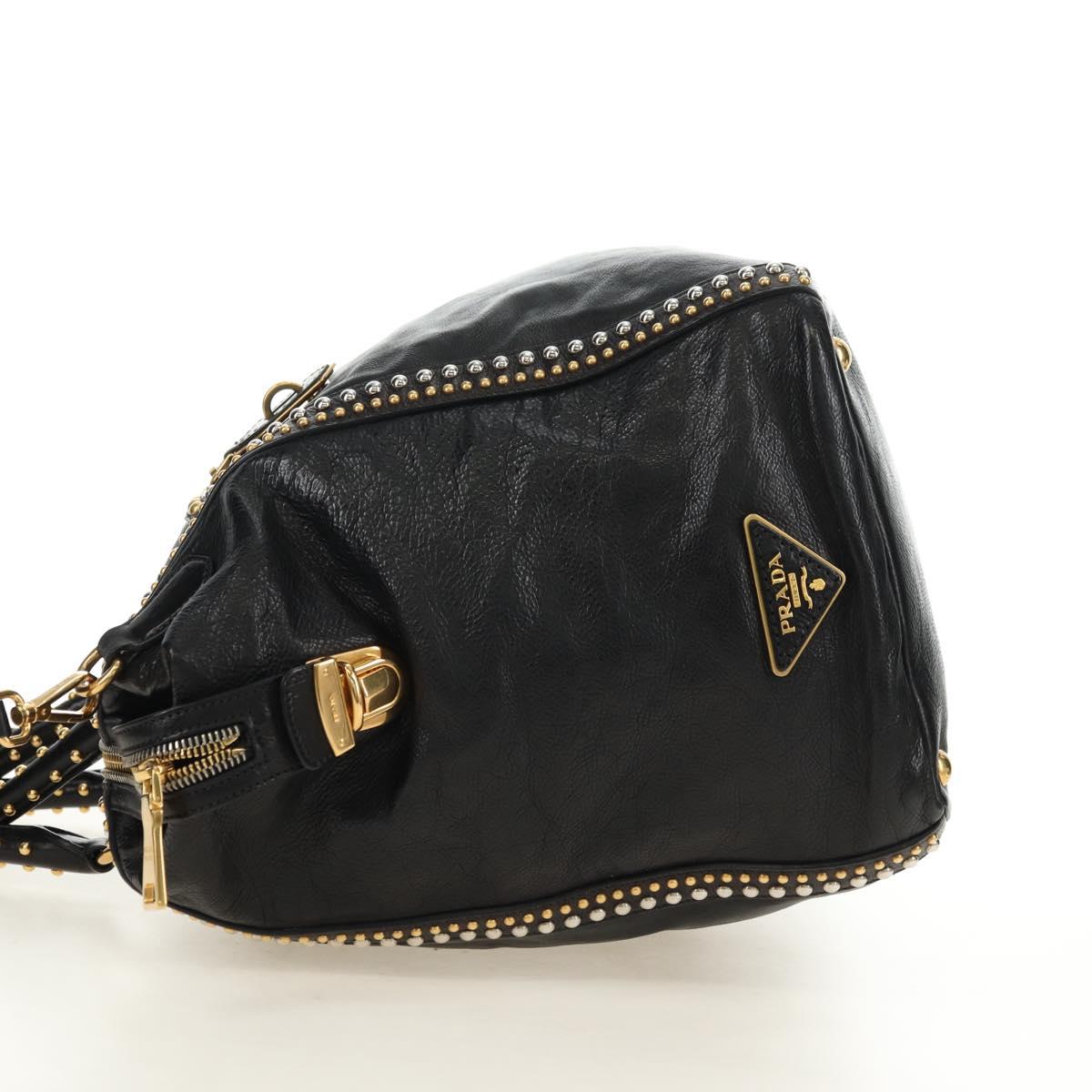 PRADA Tote Bag Leather 2way Black Gold Silver Auth 181906SM