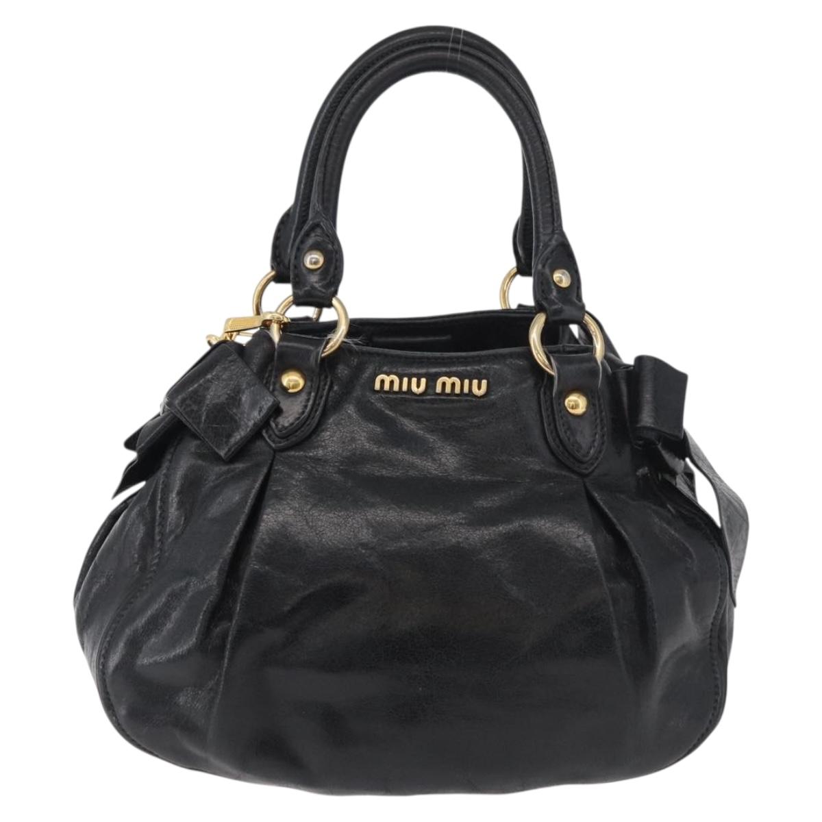 Miu Miu Hand Bag Leather 2way Black Gold Auth 181913