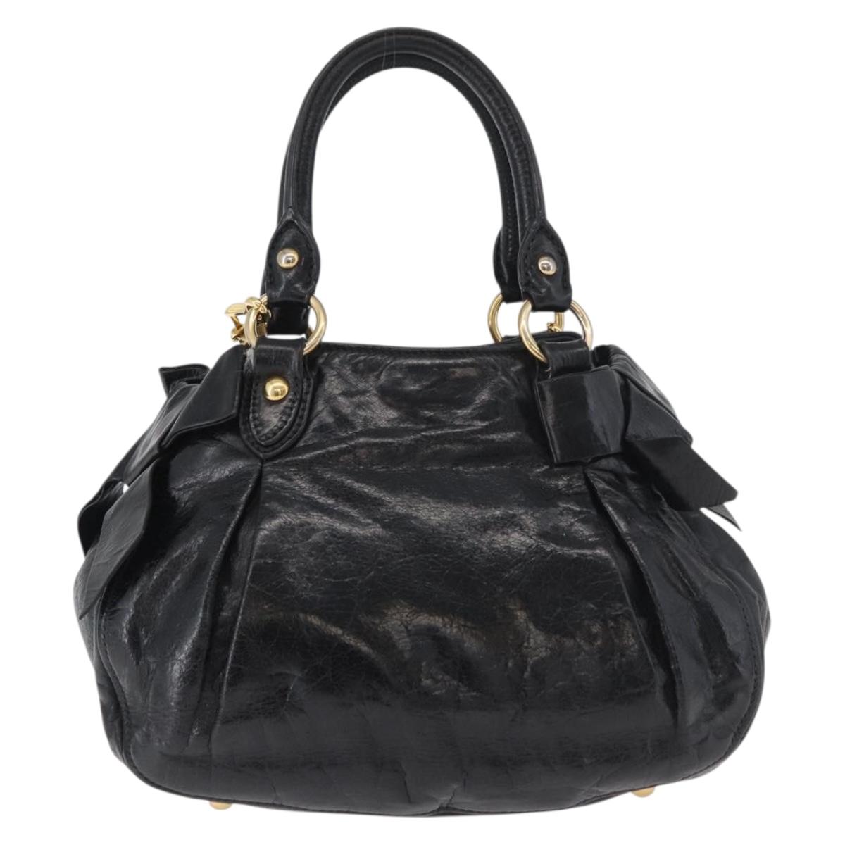 Miu Miu Hand Bag Leather 2way Black Gold Auth 181913