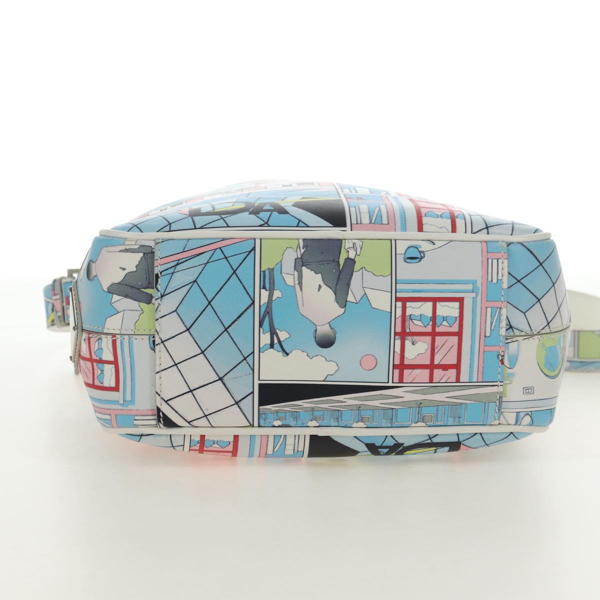 PRADA Comic Print Shoulder Bag Leather White Silver Auth 181914SM