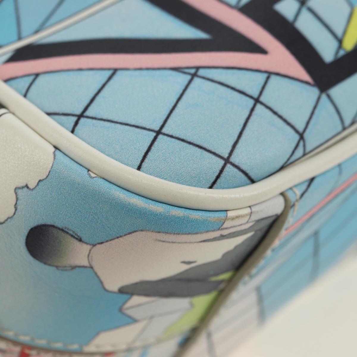 PRADA Comic Print Shoulder Bag Leather White Silver Auth 181914SM