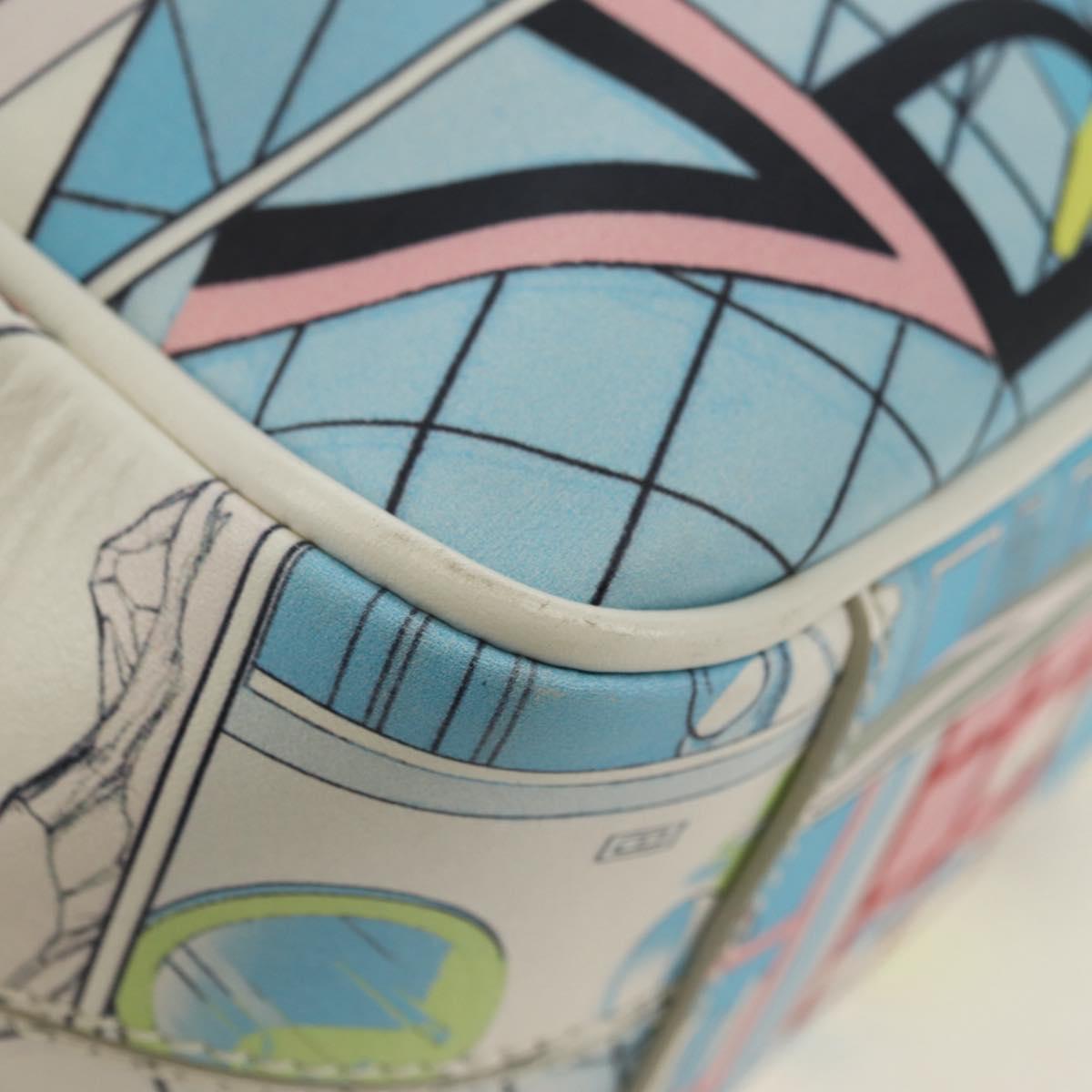 PRADA Comic Print Shoulder Bag Leather White Silver Auth 181914SM