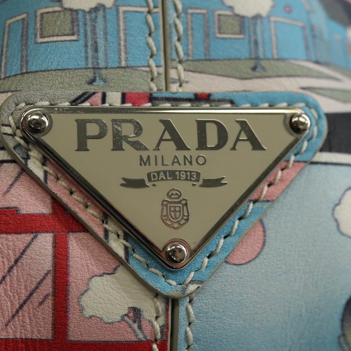 PRADA Comic Print Shoulder Bag Leather White Silver Auth 181914SM