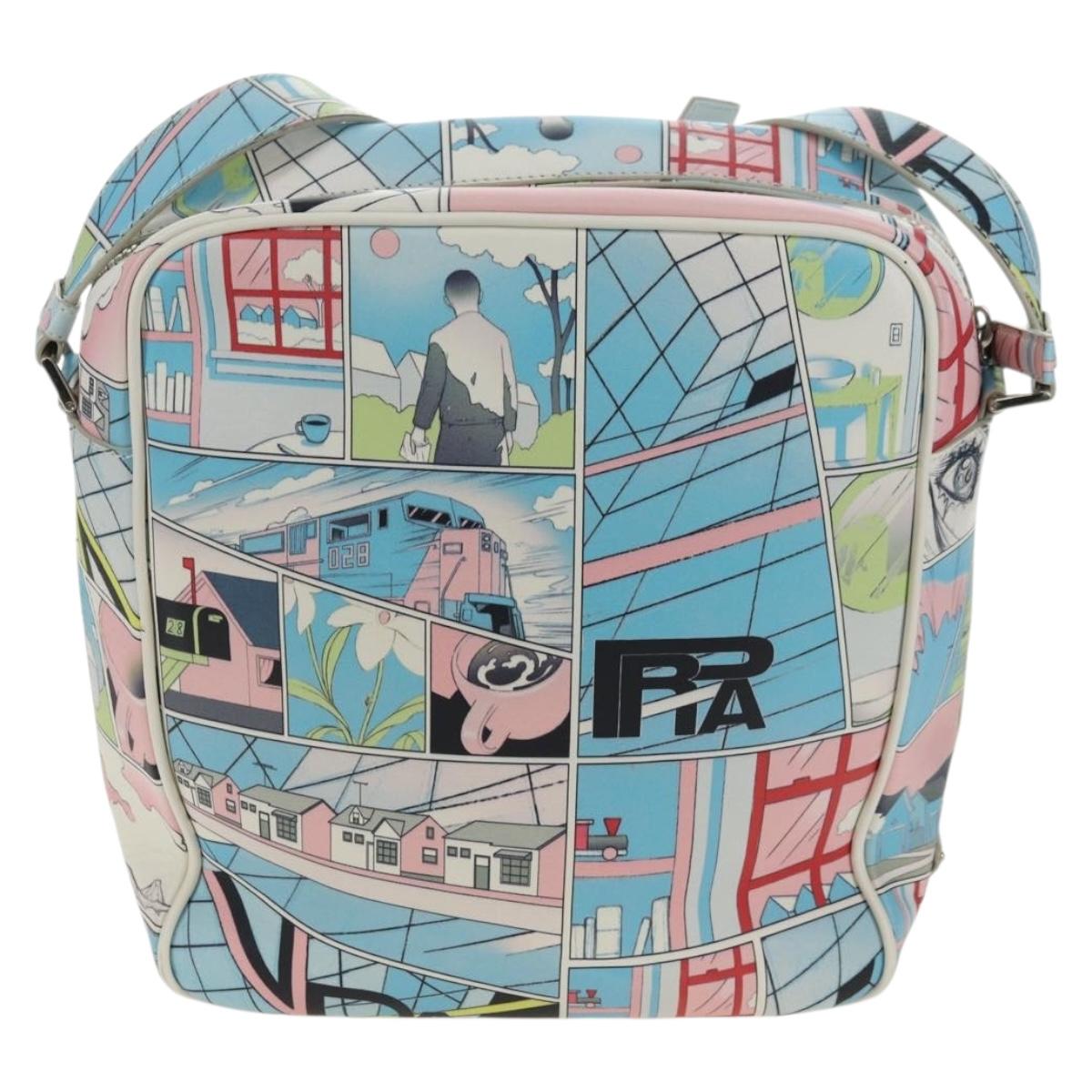 PRADA Comic Print Shoulder Bag Leather White Silver Auth 181914SM