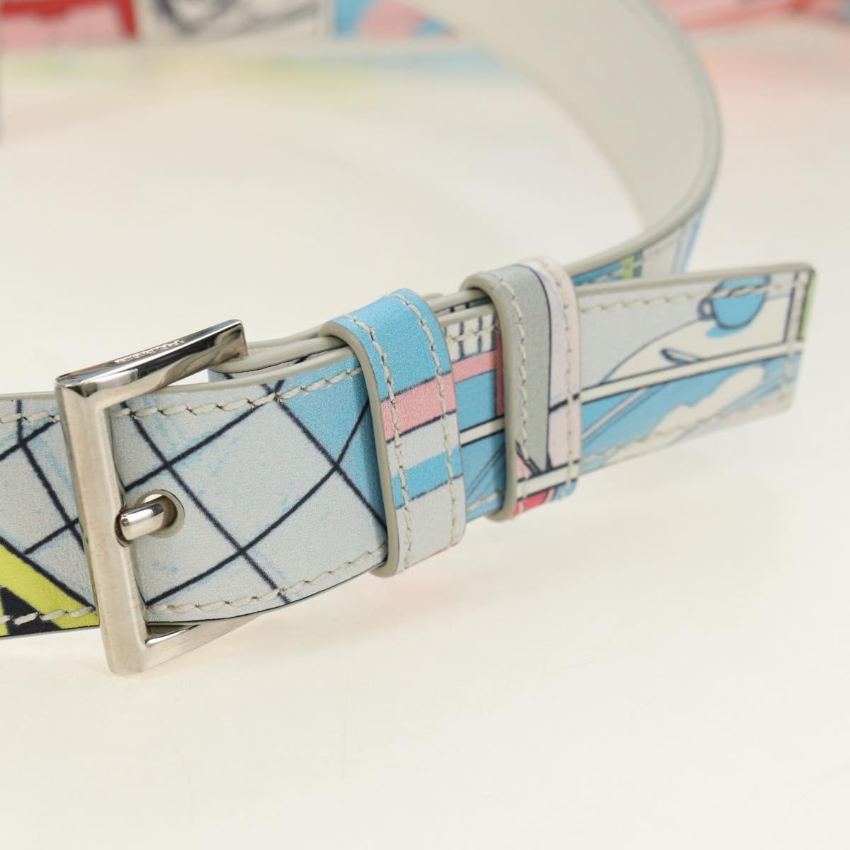 PRADA Comic Print Shoulder Bag Leather White Silver Auth 181914SM