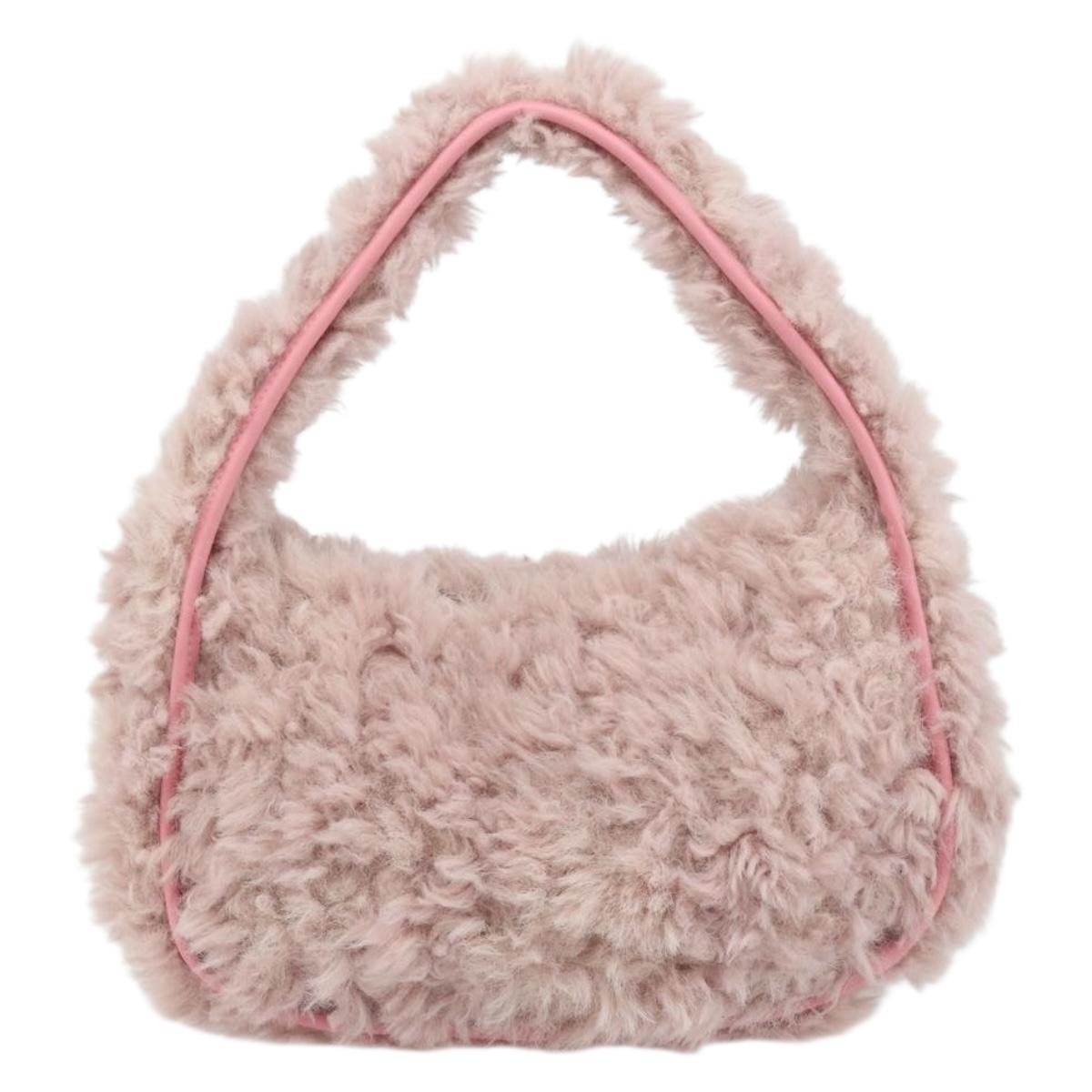 PRADA Hand Bag Fur Pink Silver Auth 181915SM