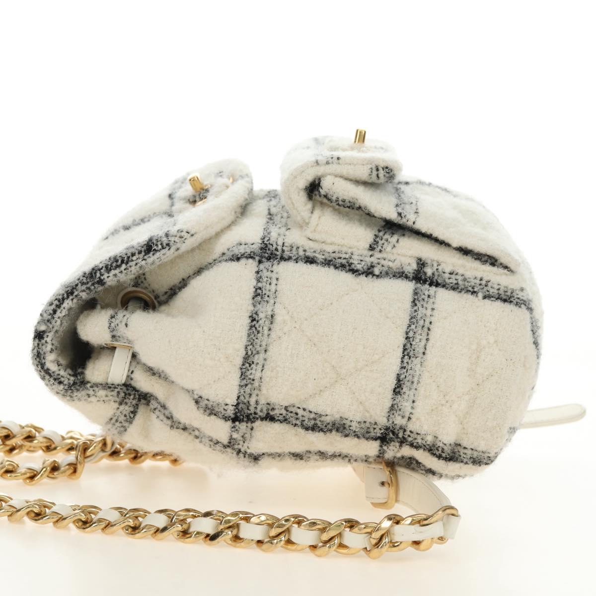 CHANEL Matelasse Chain Backpack Wool Tweed Ivory Gold CC Auth 181919SM