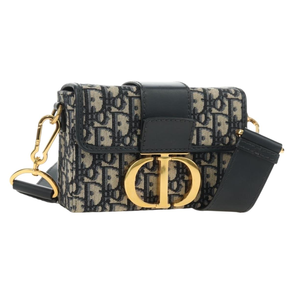 Christian Dior Trotter Canvas Oblique 30 Montaigne Bag Navy Gold Auth 181920M