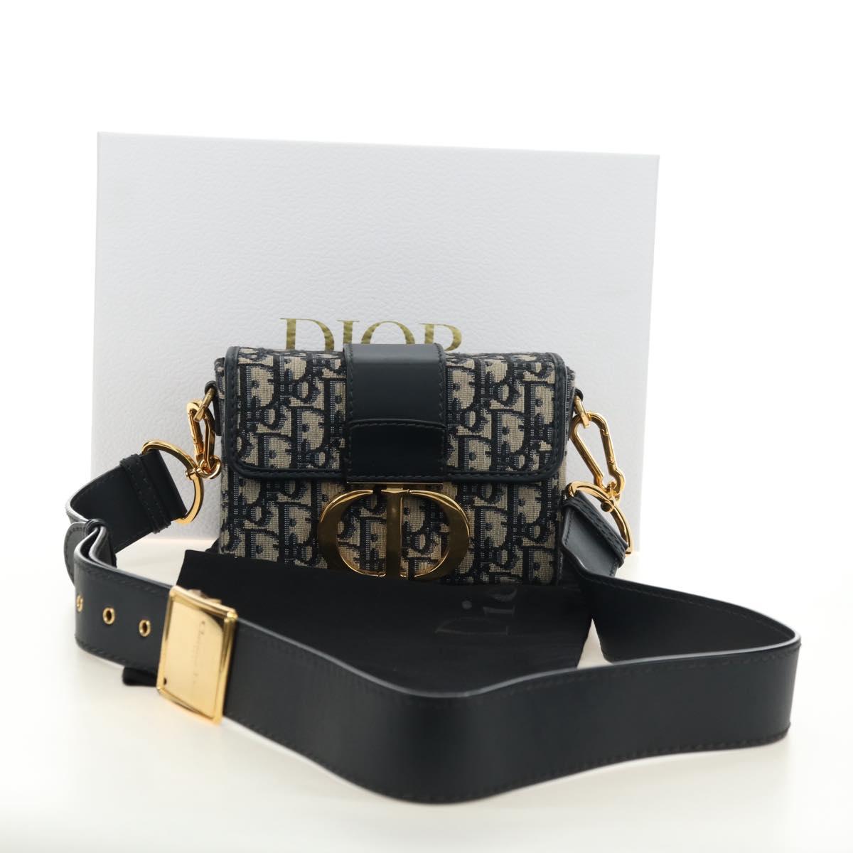 Christian Dior Trotter Canvas Oblique 30 Montaigne Bag Navy Gold Auth 181920M
