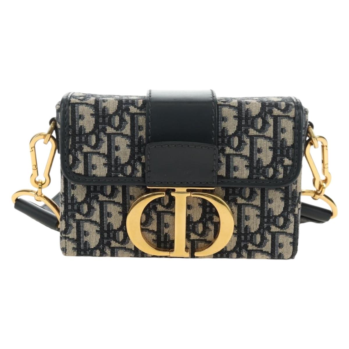 Christian Dior Trotter Canvas Oblique 30 Montaigne Bag Navy Gold Auth 181920M