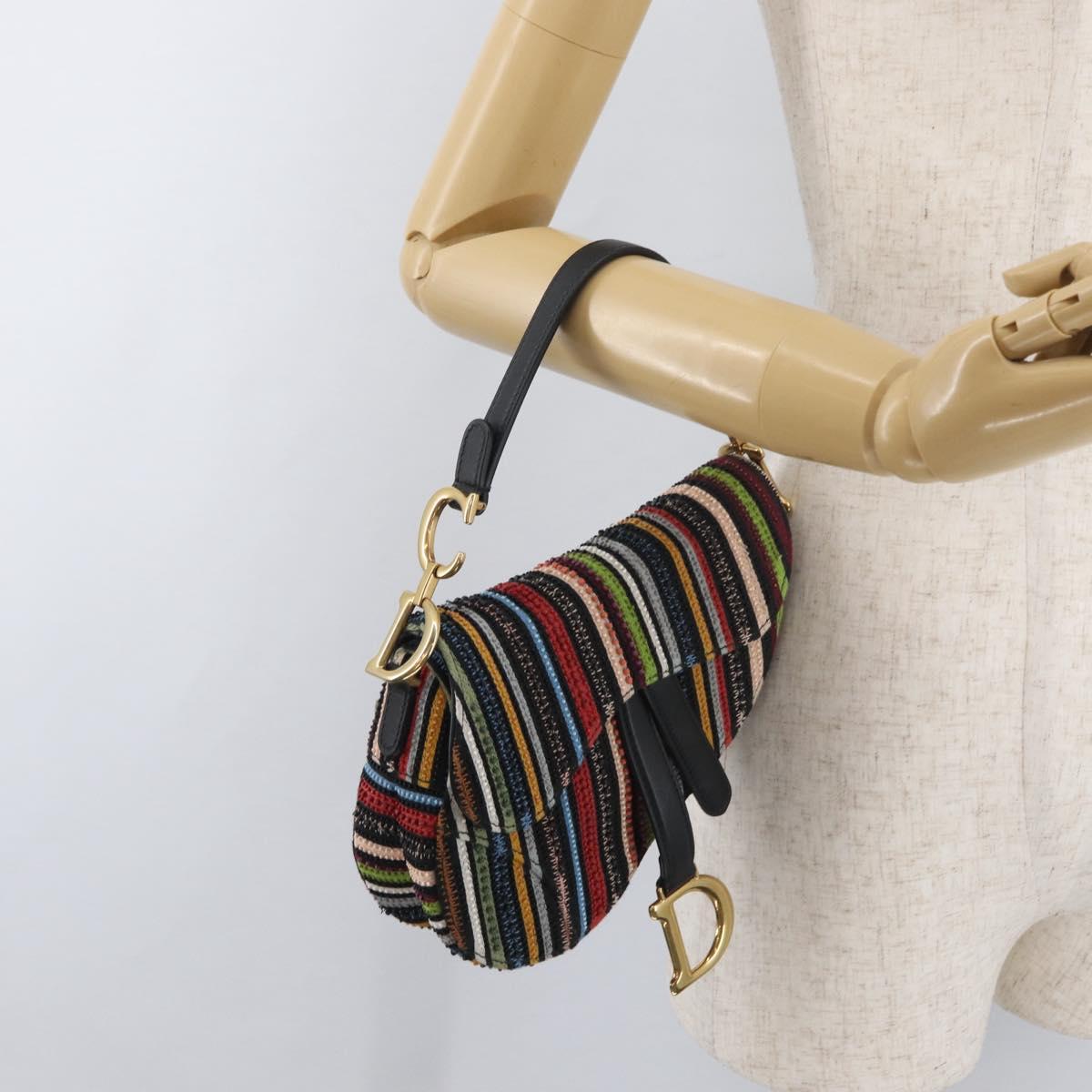 Christian Dior Saddle bag Hand Bag Beads Multicolor Gold Auth 181922SM