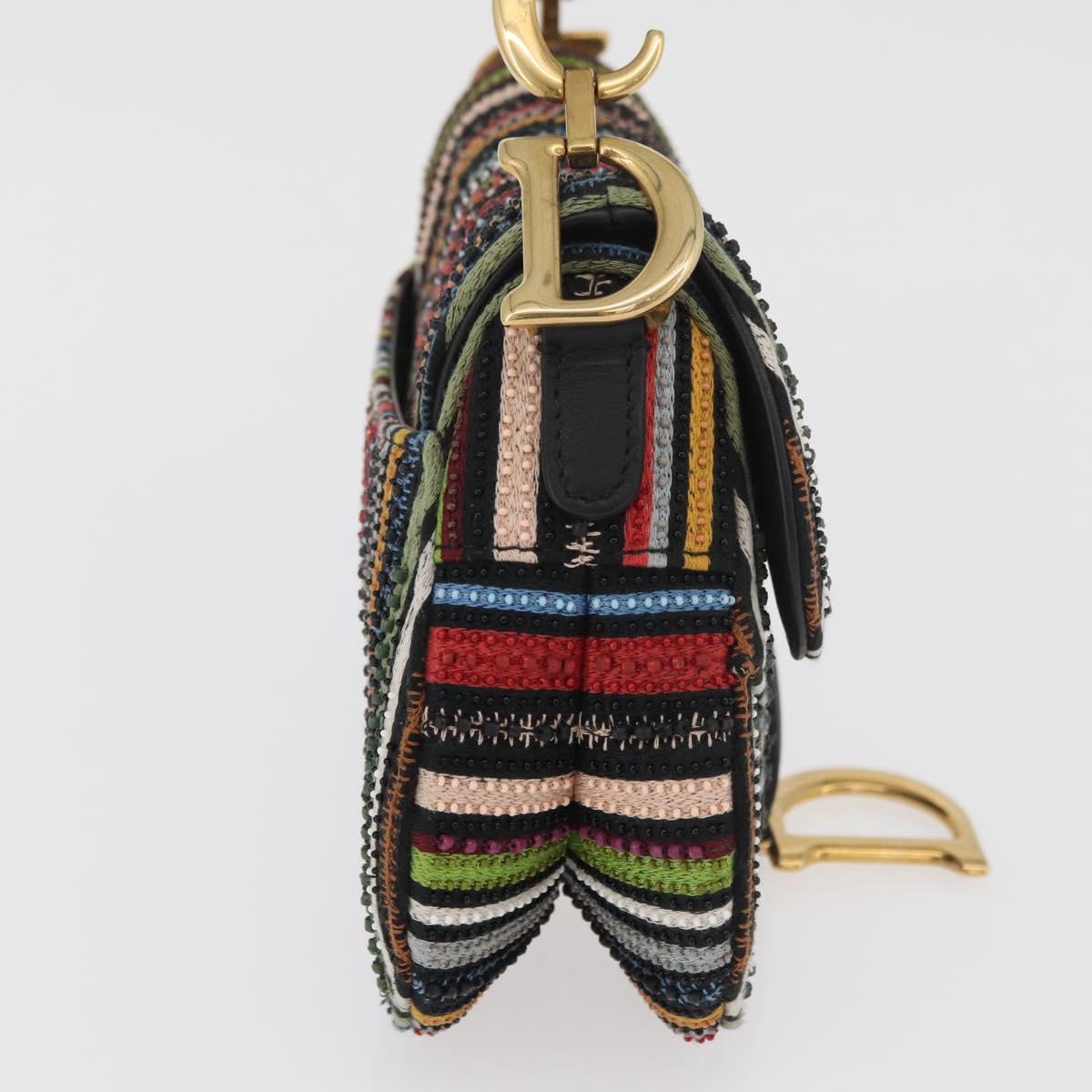 Christian Dior Saddle bag Hand Bag Beads Multicolor Gold Auth 181922SM
