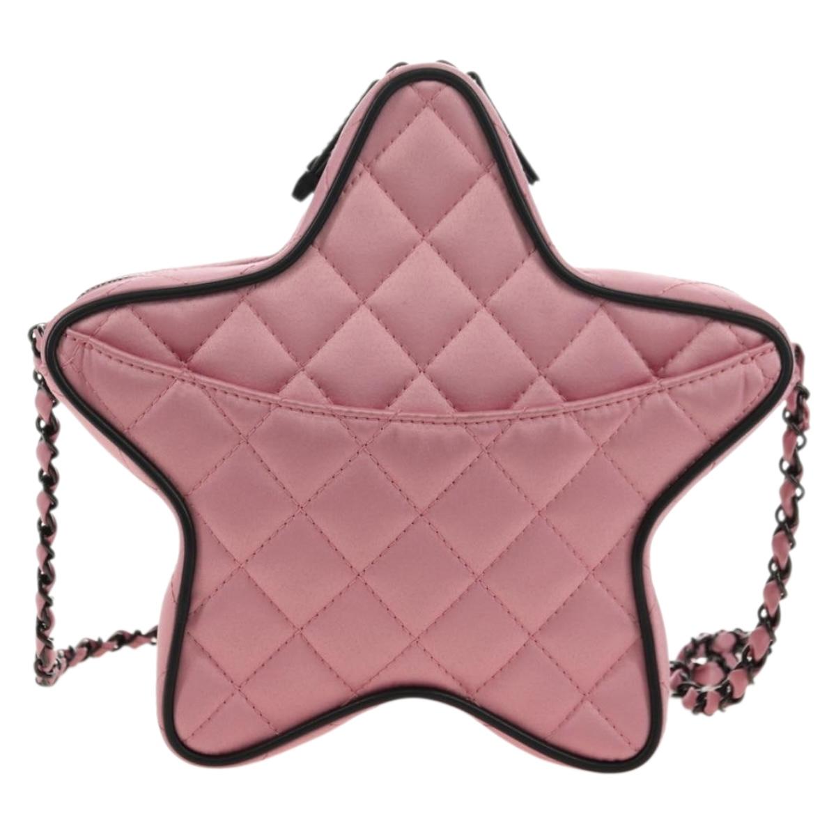 CHANEL Star Matelasse Chain Shoulder Bag Satin Pink CC Auth 181923SM