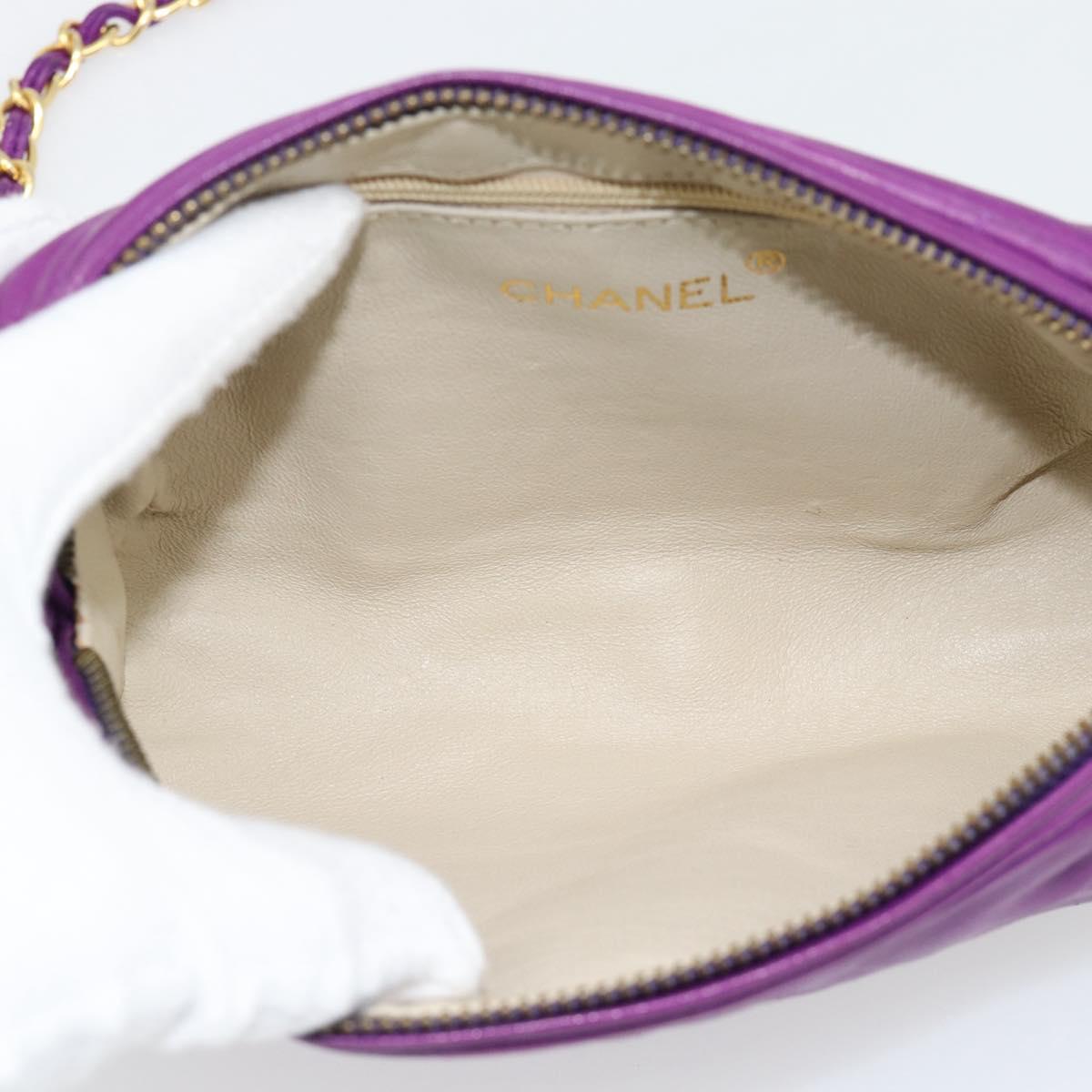 CHANEL Matelasse Chain Shoulder Bag Lamb Skin Purple Gold CC Auth 181924SM