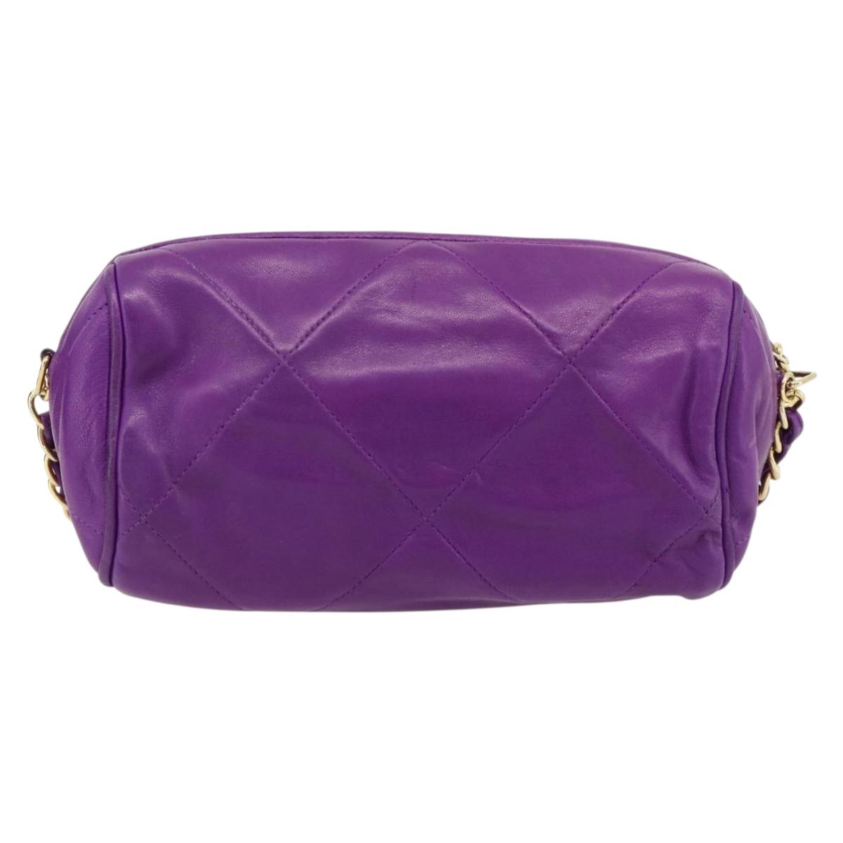 CHANEL Matelasse Chain Shoulder Bag Lamb Skin Purple Gold CC Auth 181924SM