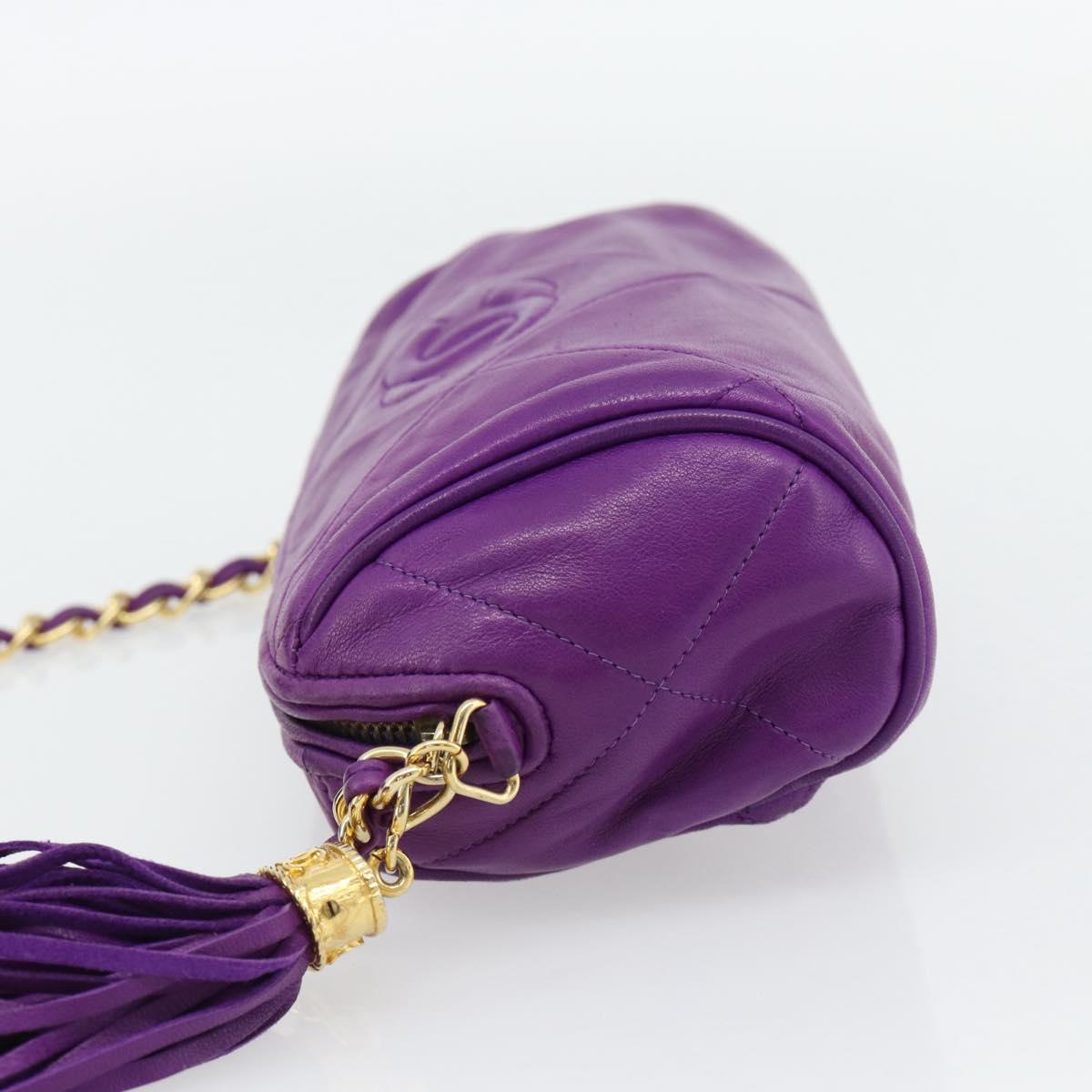CHANEL Matelasse Chain Shoulder Bag Lamb Skin Purple Gold CC Auth 181924SM