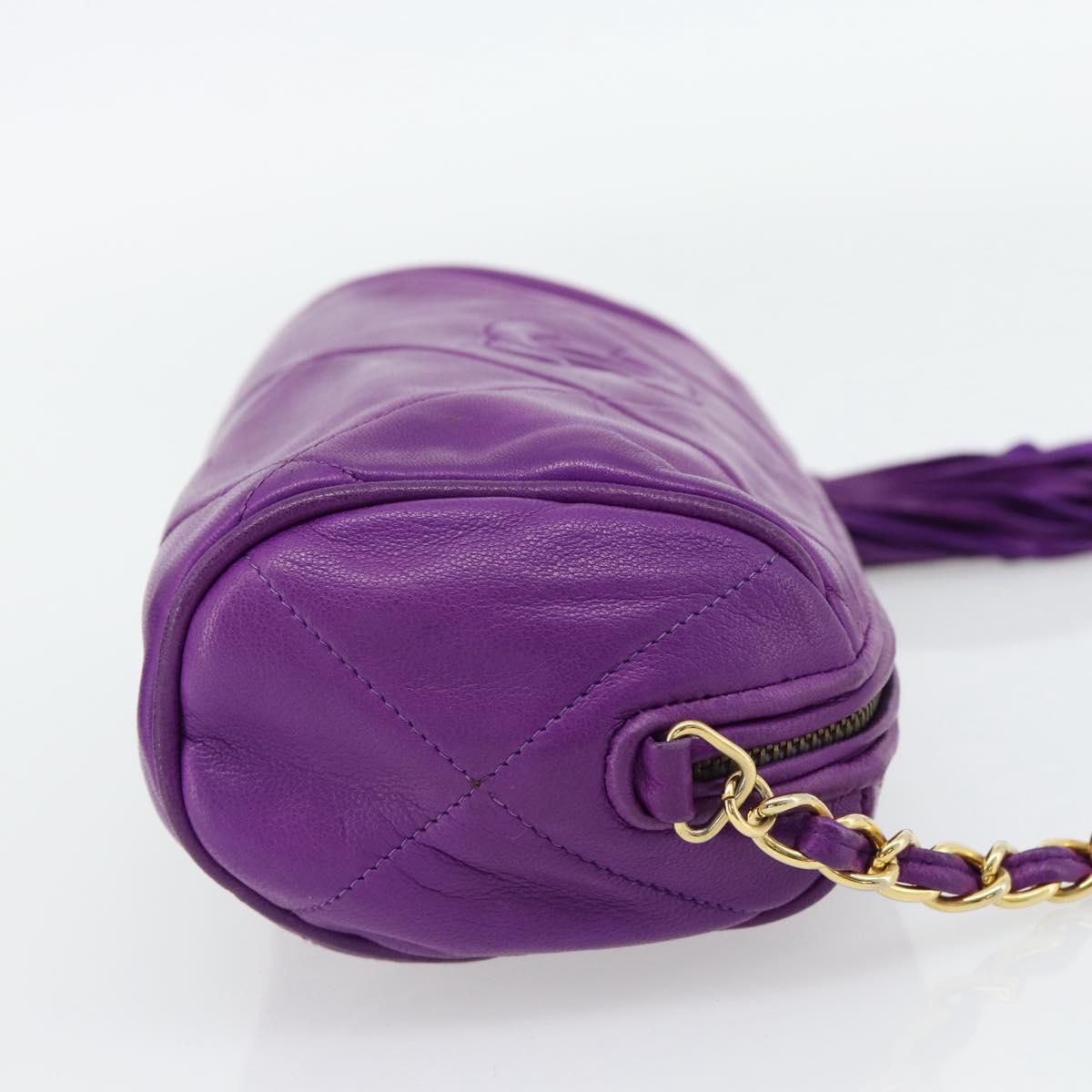 CHANEL Matelasse Chain Shoulder Bag Lamb Skin Purple Gold CC Auth 181924SM
