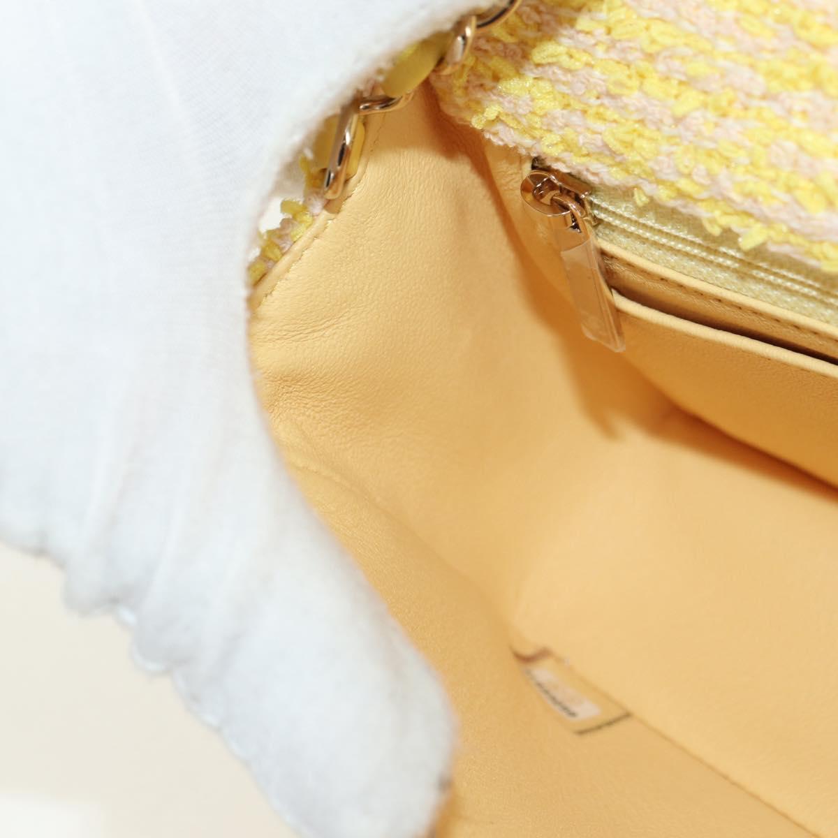 CHANEL Matelasse Chain Shoulder Bag Wool Tweed Yellow Gold CC Auth 181926SM