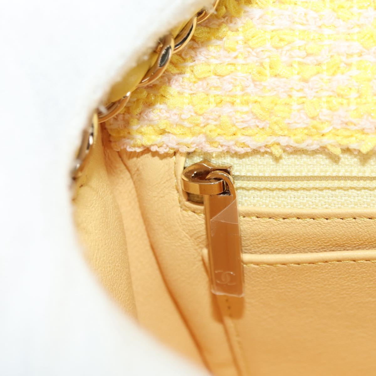 CHANEL Matelasse Chain Shoulder Bag Wool Tweed Yellow Gold CC Auth 181926SM