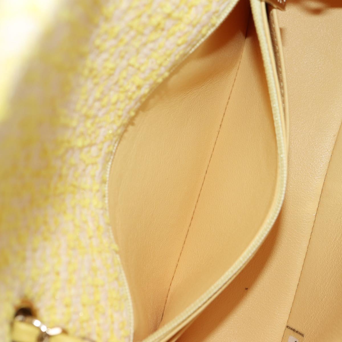 CHANEL Matelasse Chain Shoulder Bag Wool Tweed Yellow Gold CC Auth 181926SM
