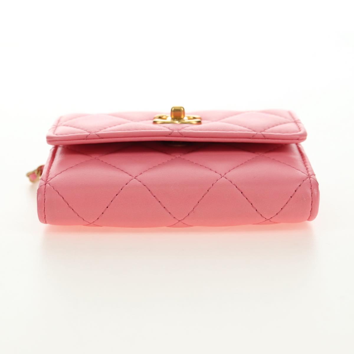 CHANEL Matelasse Chain Wallet Coco Ball Bag Lamb Skin Pink Gold CC Auth 181927M