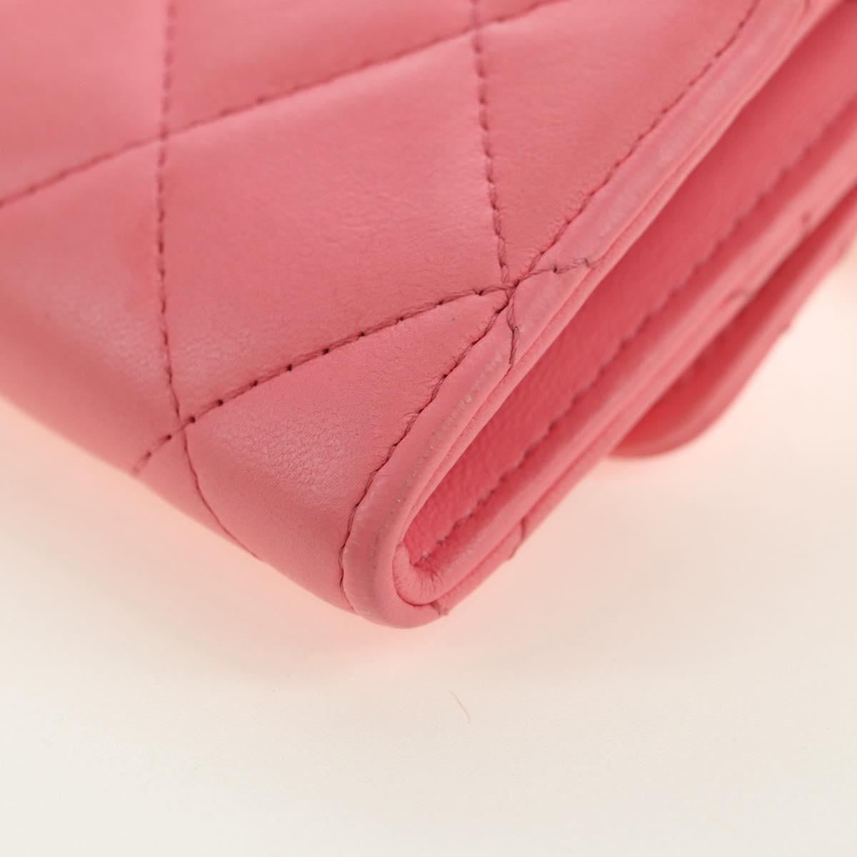 CHANEL Matelasse Chain Wallet Coco Ball Bag Lamb Skin Pink Gold CC Auth 181927M