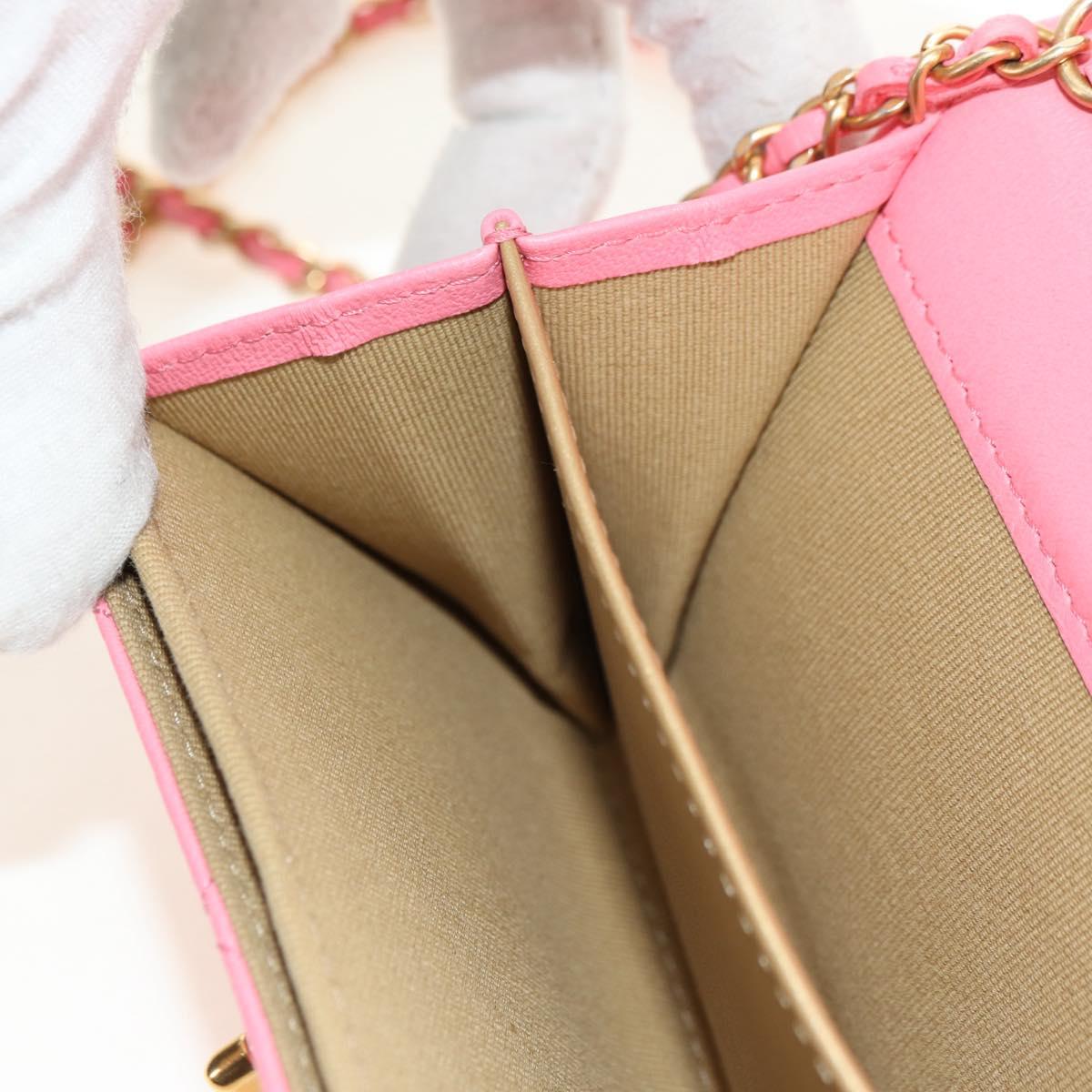 CHANEL Matelasse Chain Wallet Coco Ball Bag Lamb Skin Pink Gold CC Auth 181927M