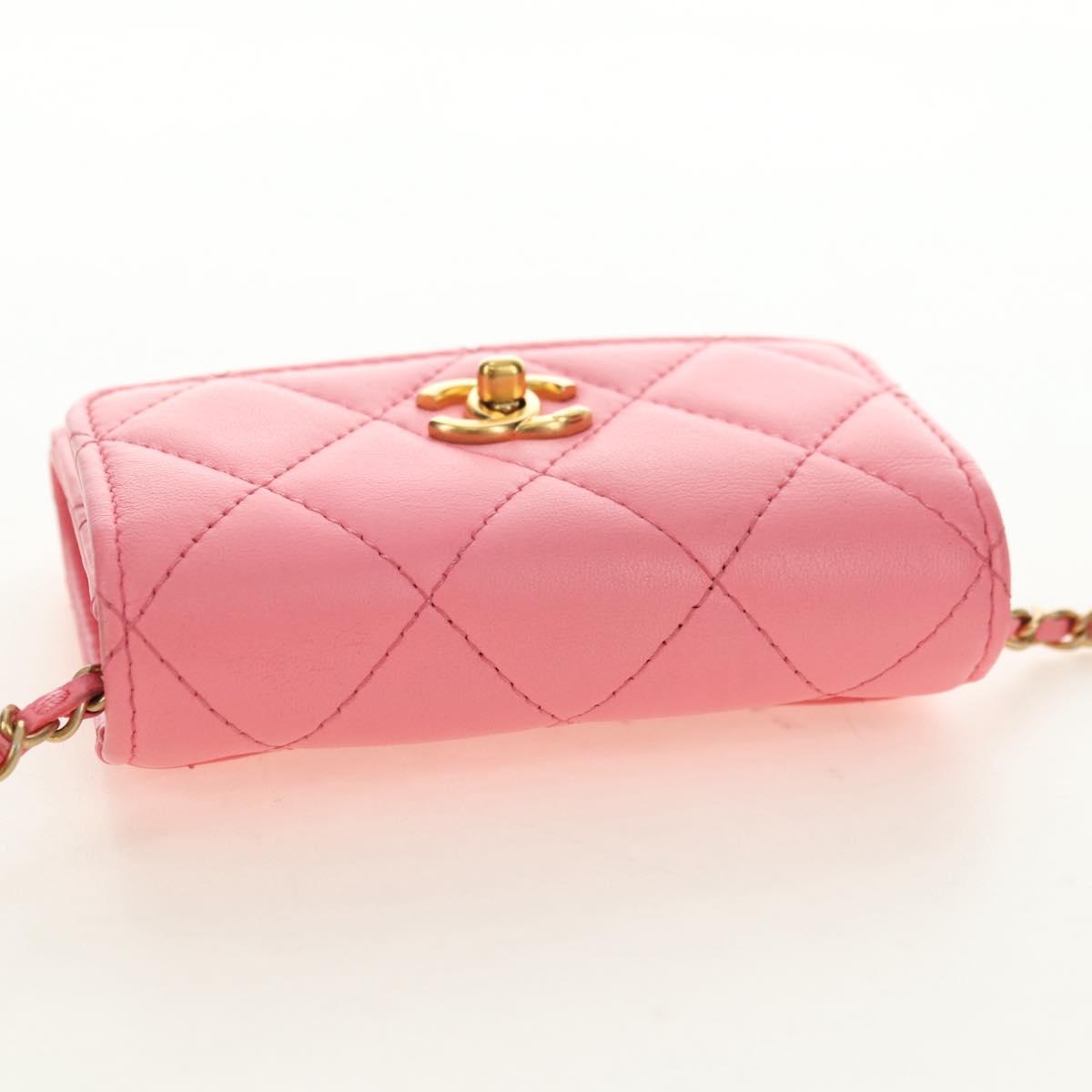 CHANEL Matelasse Chain Wallet Coco Ball Bag Lamb Skin Pink Gold CC Auth 181927M