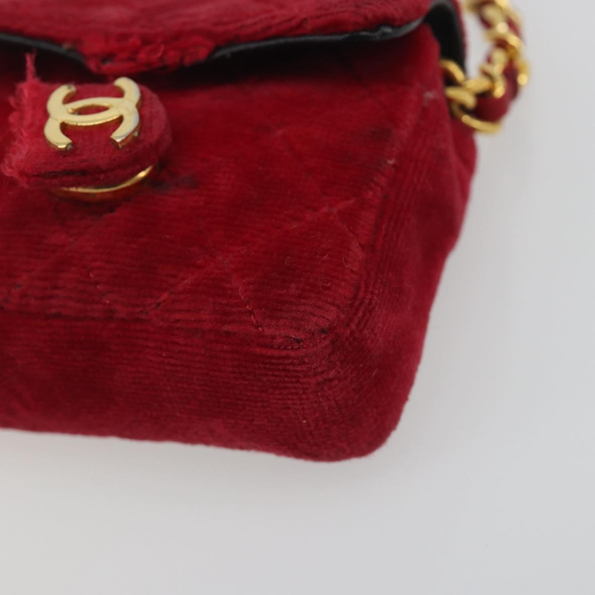 CHANEL Matelasse Chain Shoulder Bag Velor Red Gold CC Auth 181928
