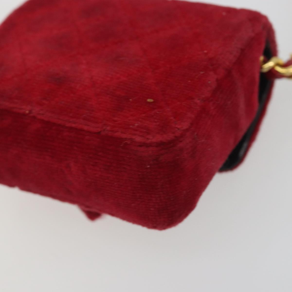 CHANEL Matelasse Chain Shoulder Bag Velor Red Gold CC Auth 181928