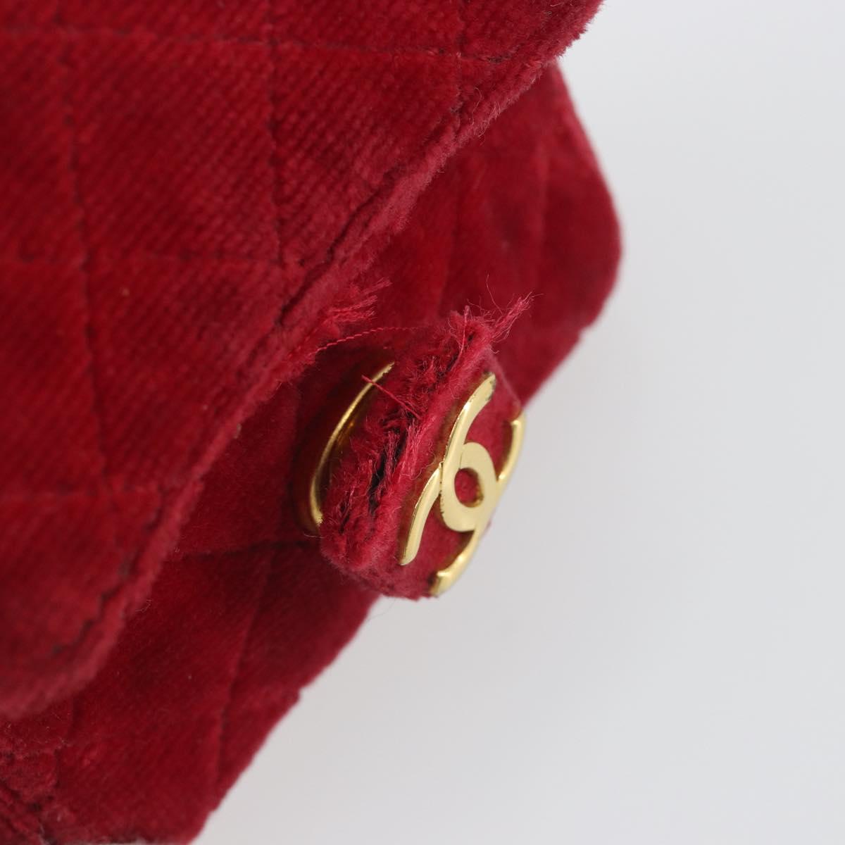 CHANEL Matelasse Chain Shoulder Bag Velor Red Gold CC Auth 181928