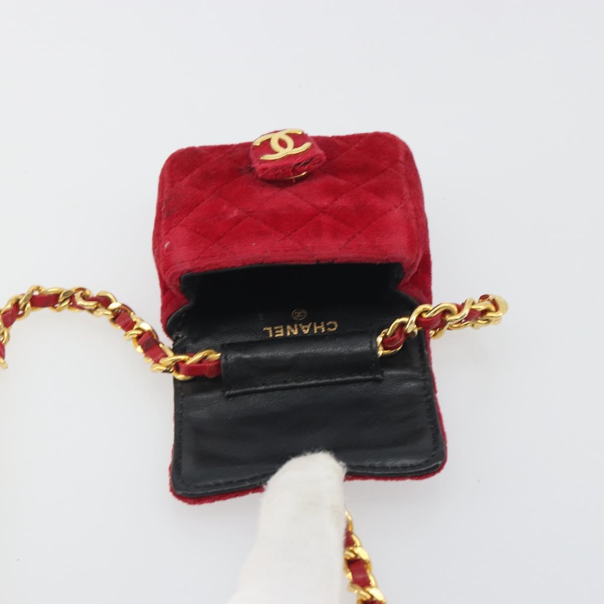 CHANEL Matelasse Chain Shoulder Bag Velor Red Gold CC Auth 181928