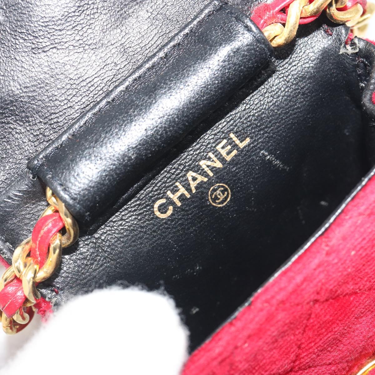 CHANEL Matelasse Chain Shoulder Bag Velor Red Gold CC Auth 181928