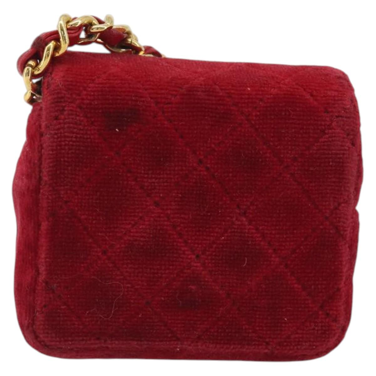 CHANEL Matelasse Chain Shoulder Bag Velor Red Gold CC Auth 181928