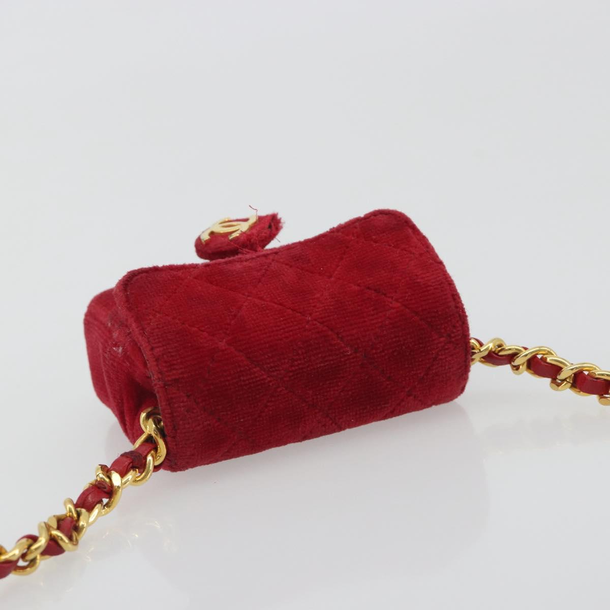 CHANEL Matelasse Chain Shoulder Bag Velor Red Gold CC Auth 181928