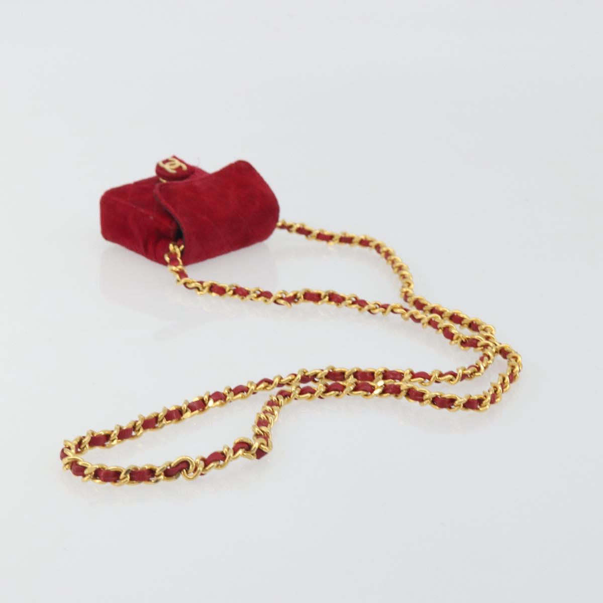 CHANEL Matelasse Chain Shoulder Bag Velor Red Gold CC Auth 181928
