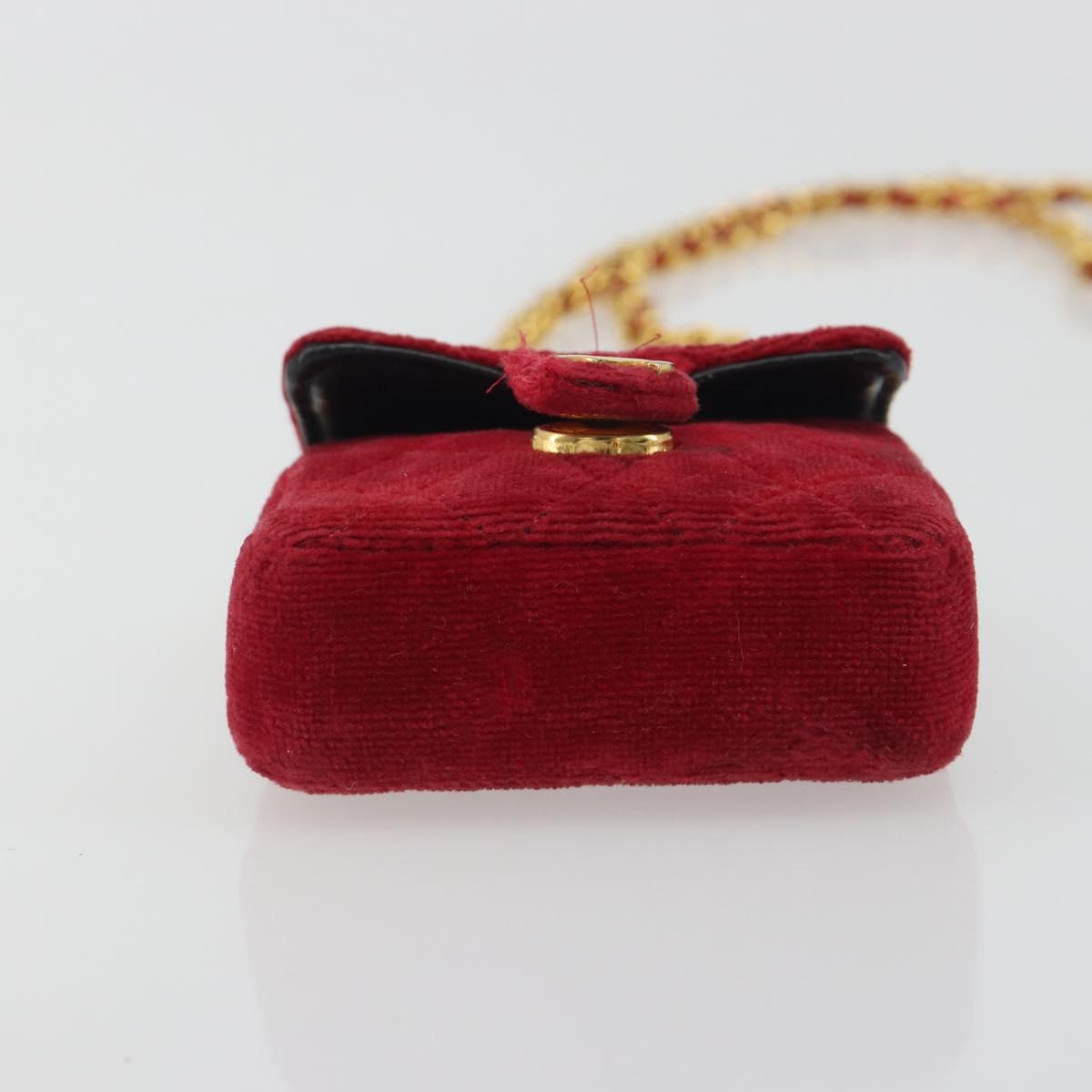 CHANEL Matelasse Chain Shoulder Bag Velor Red Gold CC Auth 181928