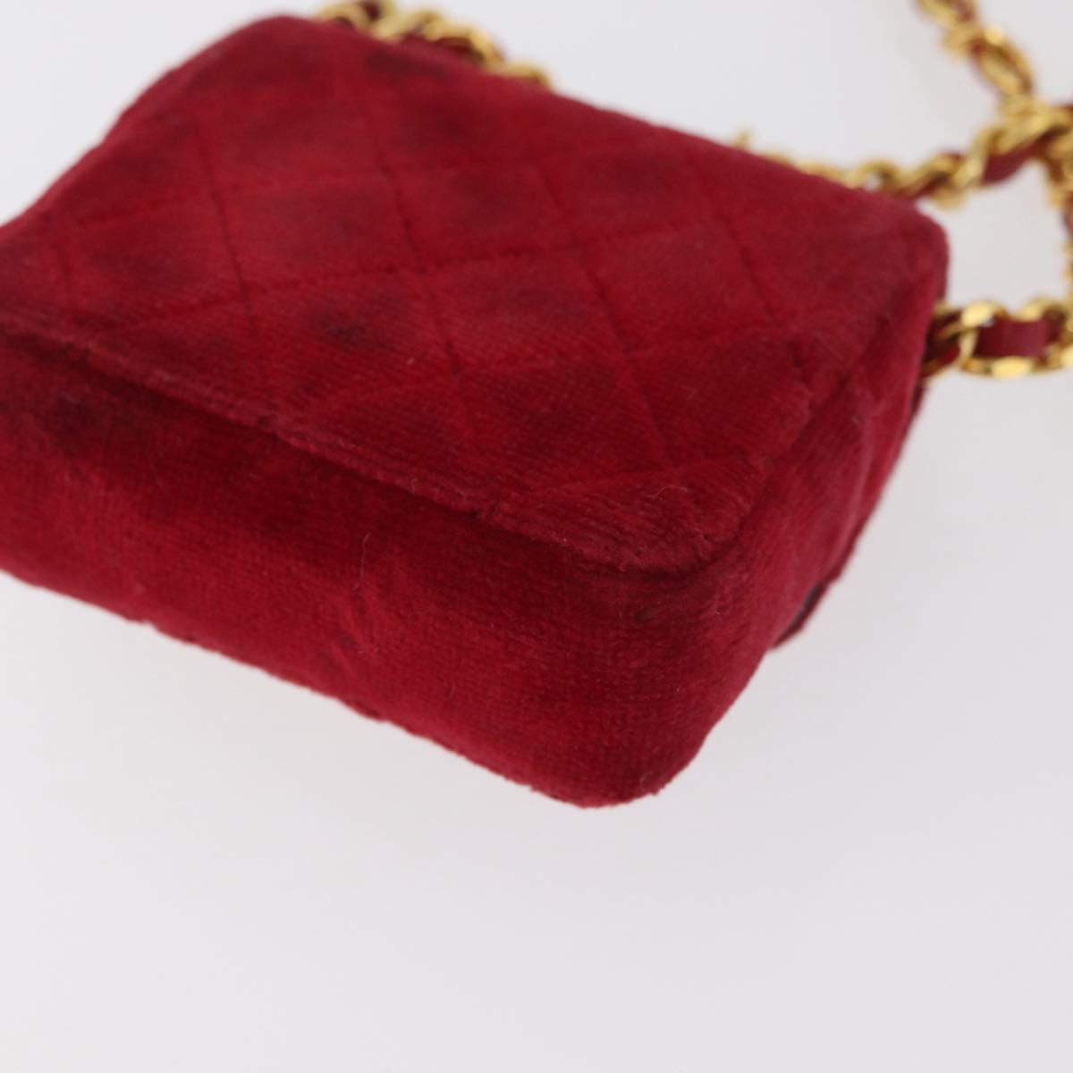 CHANEL Matelasse Chain Shoulder Bag Velor Red Gold CC Auth 181928A