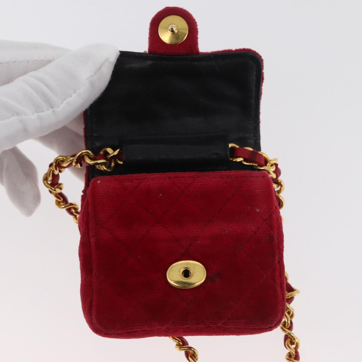 CHANEL Matelasse Chain Shoulder Bag Velor Red Gold CC Auth 181928A