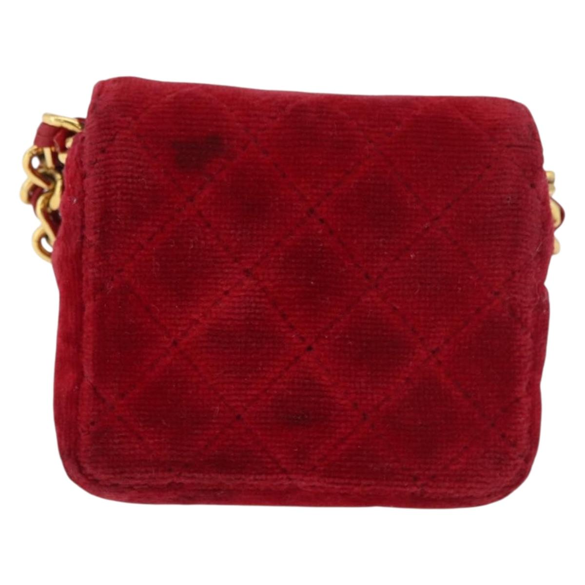 CHANEL Matelasse Chain Shoulder Bag Velor Red Gold CC Auth 181928A