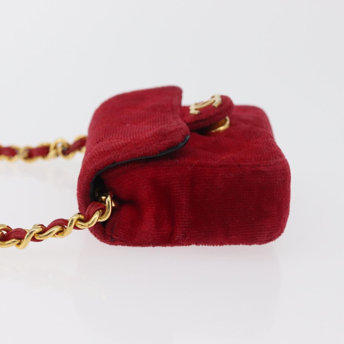 CHANEL Matelasse Chain Shoulder Bag Velor Red Gold CC Auth 181928A