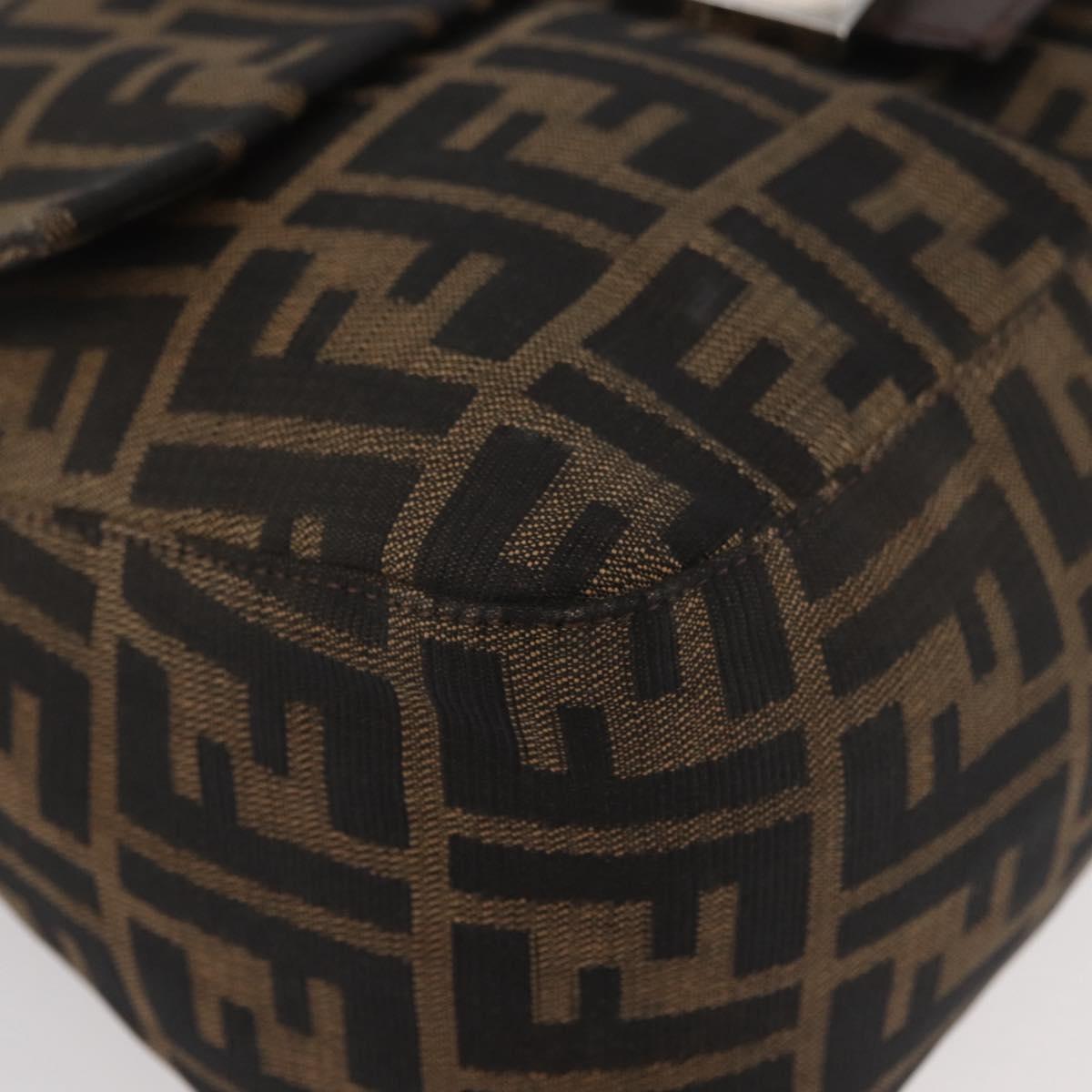 FENDI Zucca Canvas Mamma Baguette Shoulder Bag Black Brown Auth 181932A