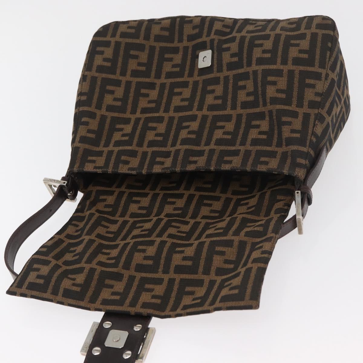 FENDI Zucca Canvas Mamma Baguette Shoulder Bag Black Brown Auth 181932A