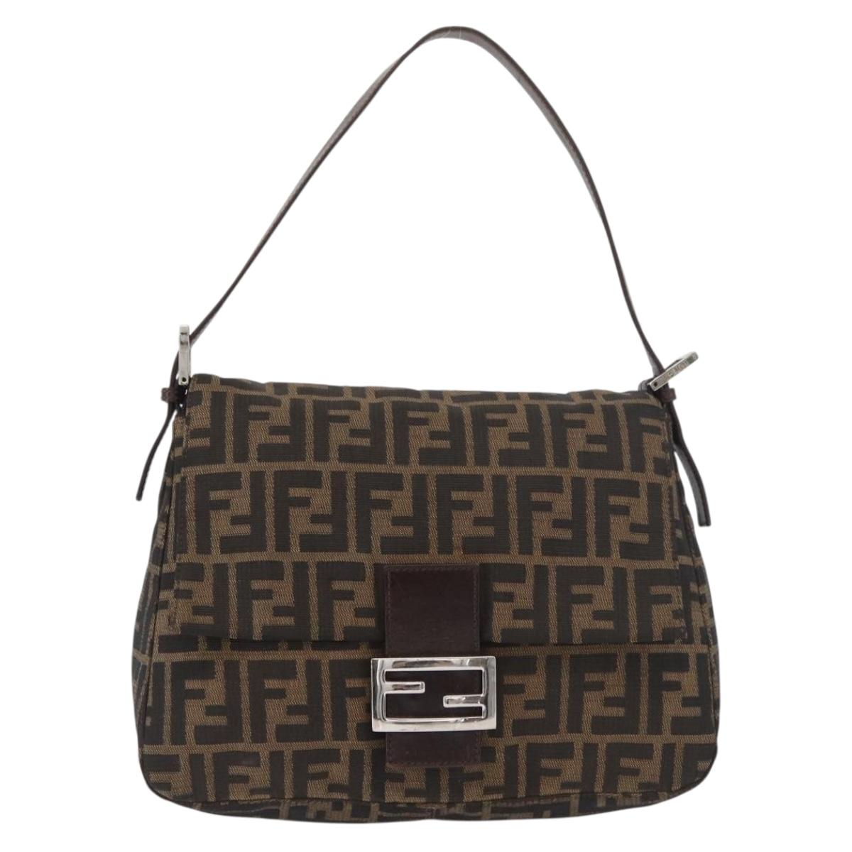 FENDI Zucca Canvas Mamma Baguette Shoulder Bag Black Brown Auth 181932A