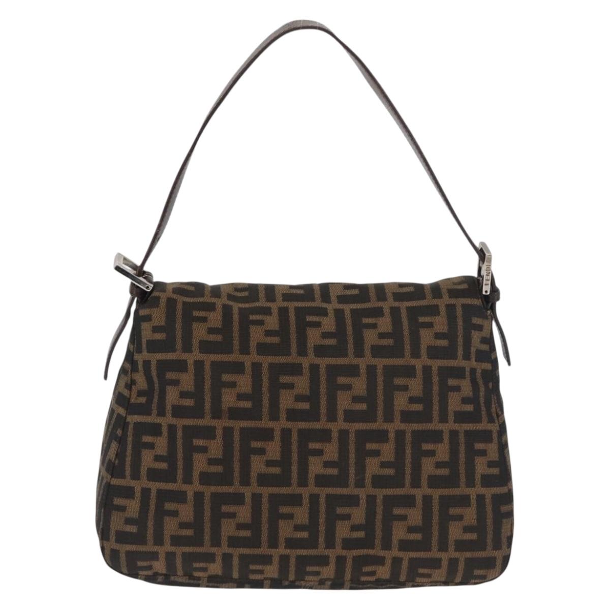 FENDI Zucca Canvas Mamma Baguette Shoulder Bag Black Brown Auth 181932A