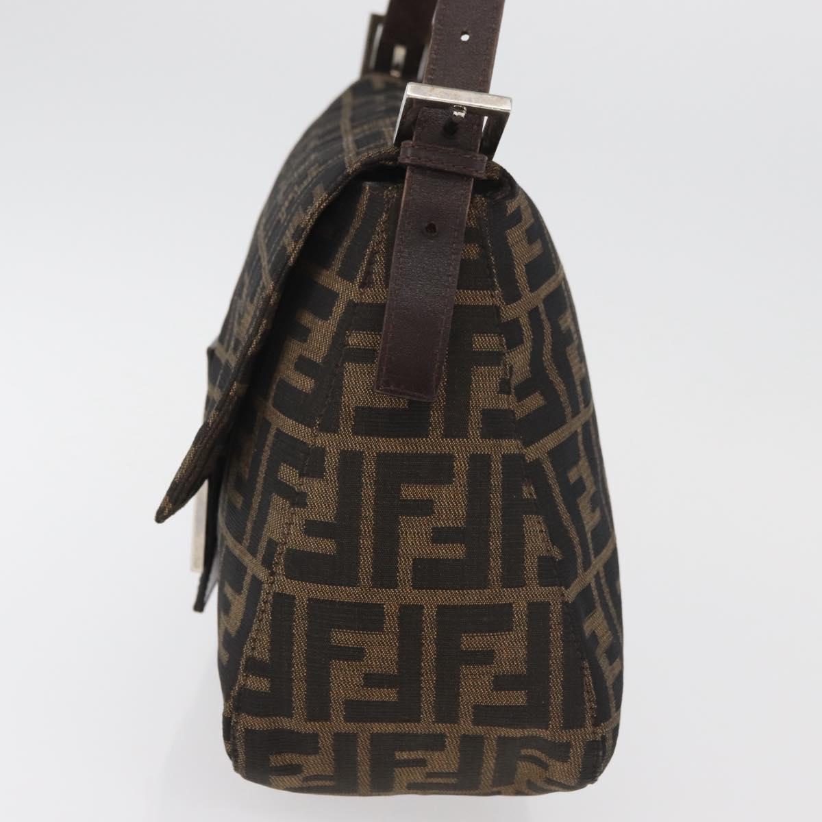 FENDI Zucca Canvas Mamma Baguette Shoulder Bag Black Brown Auth 181932A