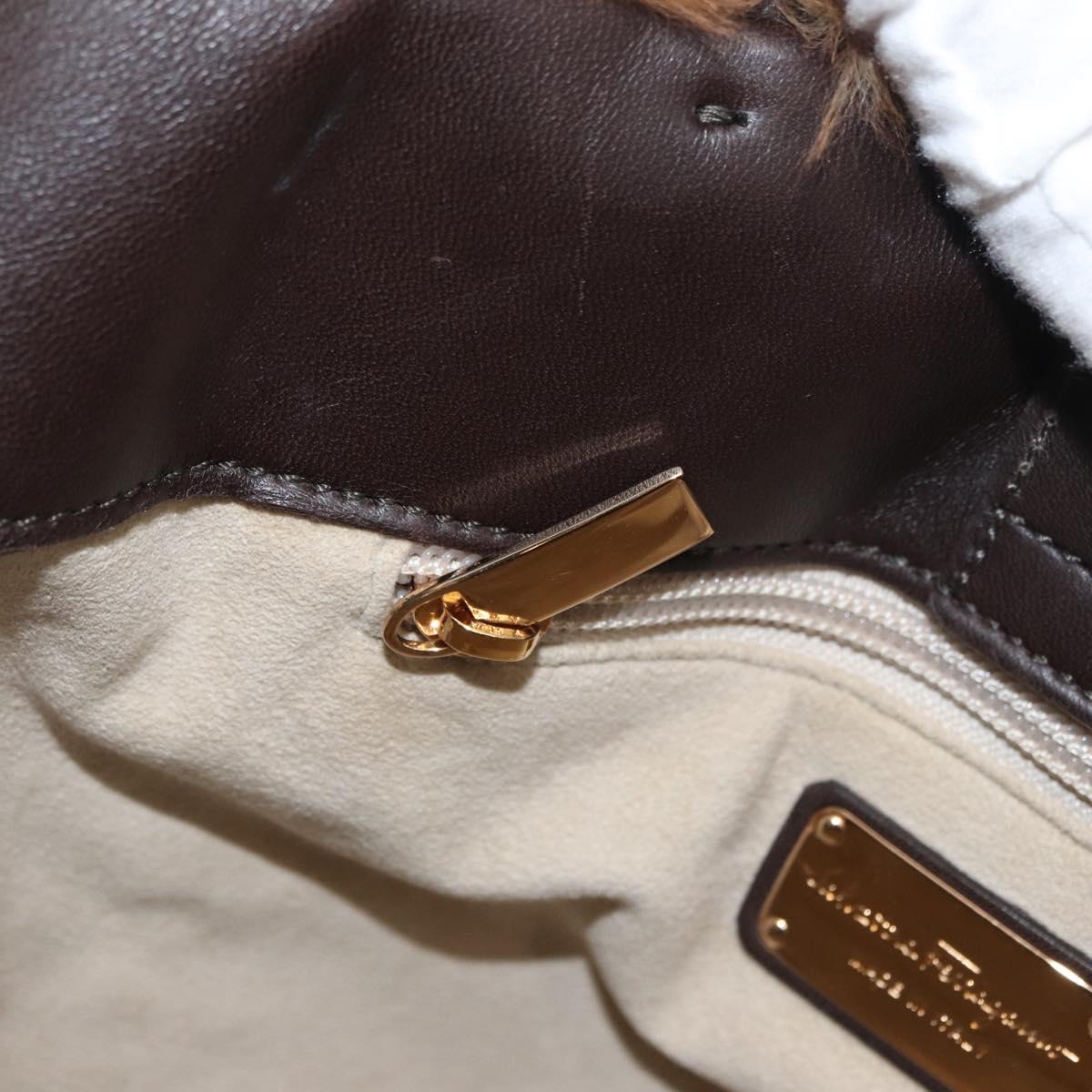 Salvatore Ferragamo Vala Hand Bag Fur Brown Gold Auth 181933A