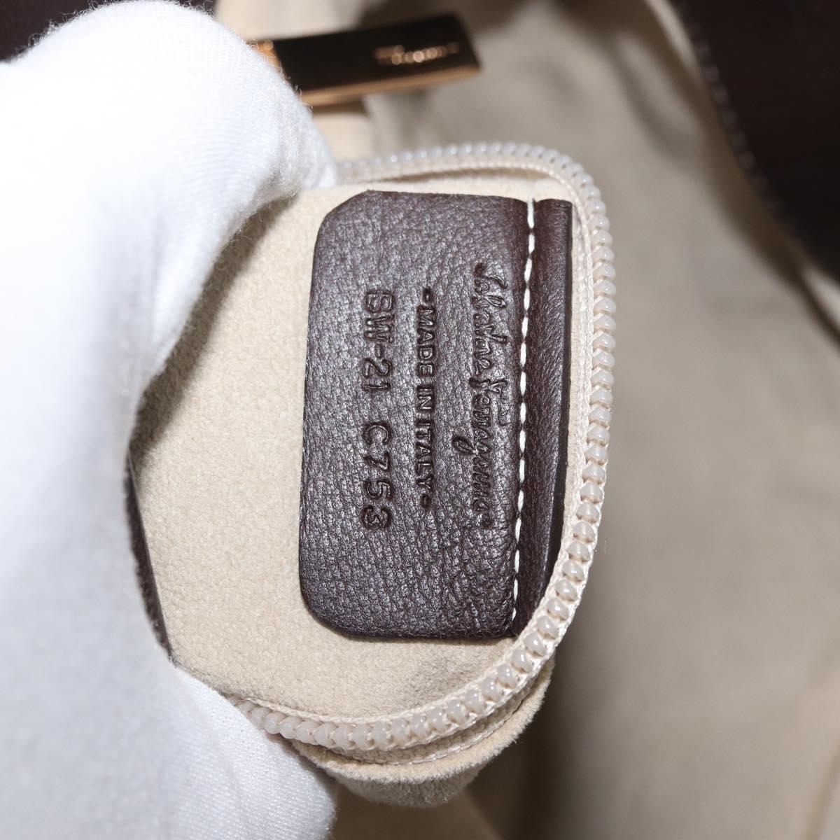 Salvatore Ferragamo Vala Hand Bag Fur Brown Gold Auth 181933A